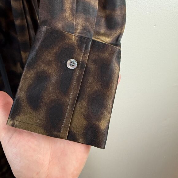 Rails Anina Satin Button Down Shirt Dress Umber Leopard Size XS Mob Wife - Picture 5 of 15